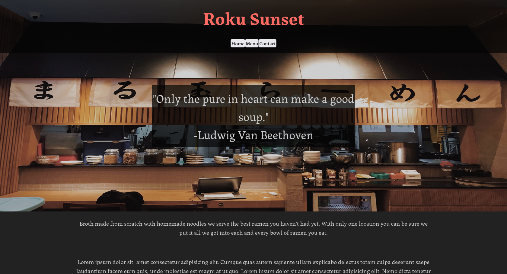 screenshot of a restaurant website