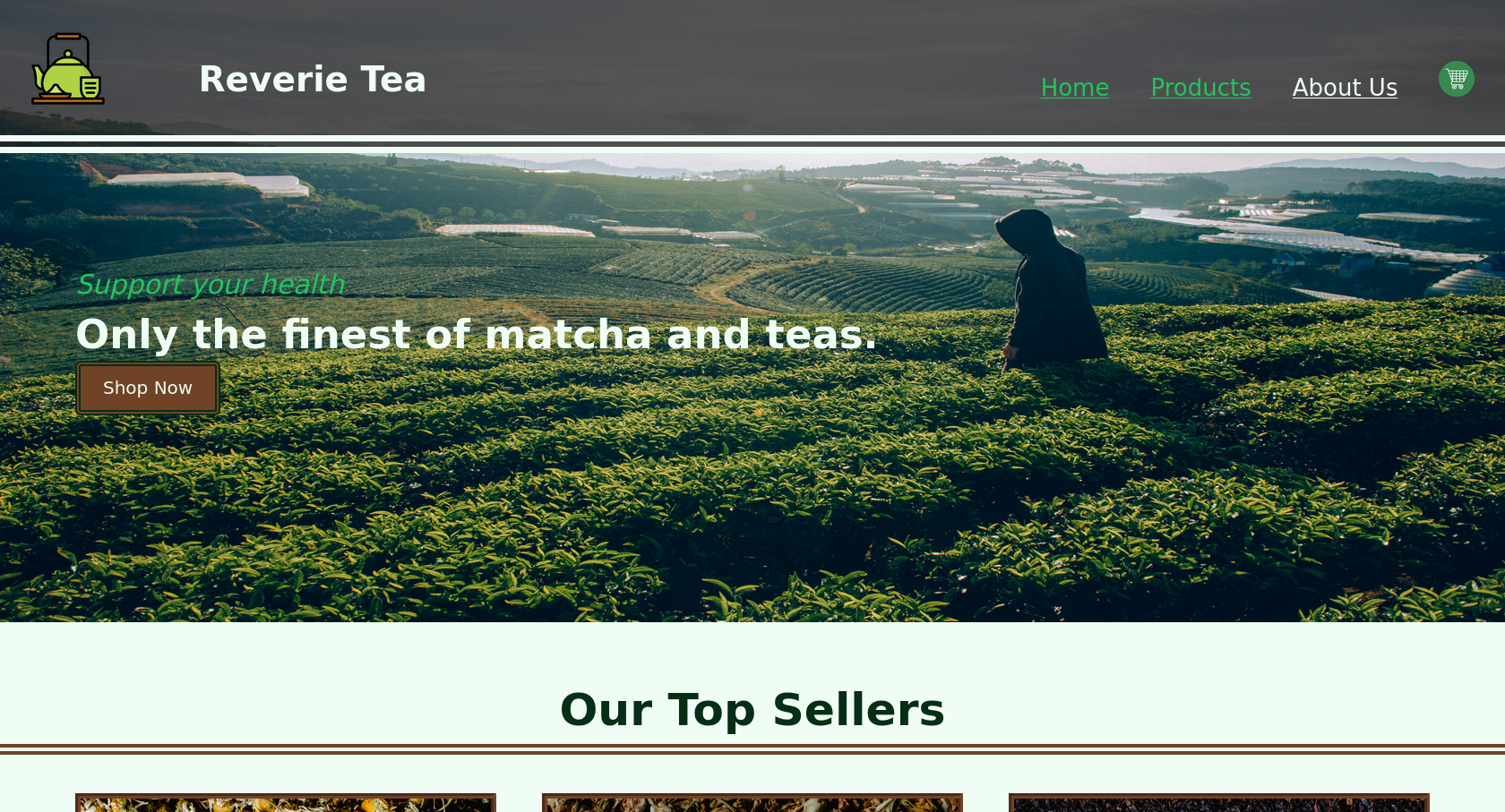screenshot of a tea e-commerce website